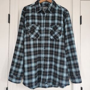 SOLD NWT Born Scum Death Shred Flannel Shirt XL Blue Black Plaid Grim Reaper